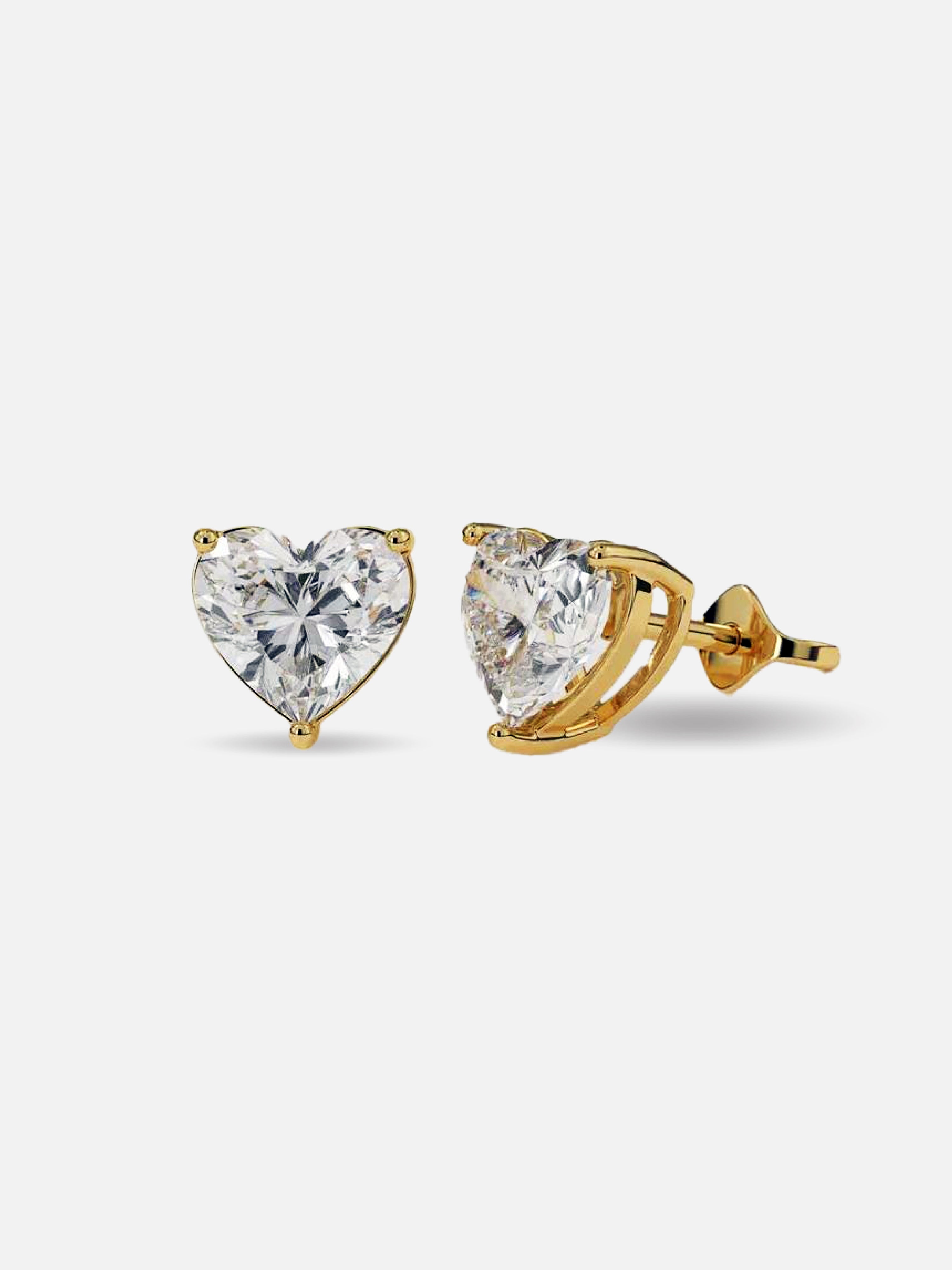 3ct heart solitaire lab-grown diamond studs in gold by Elante