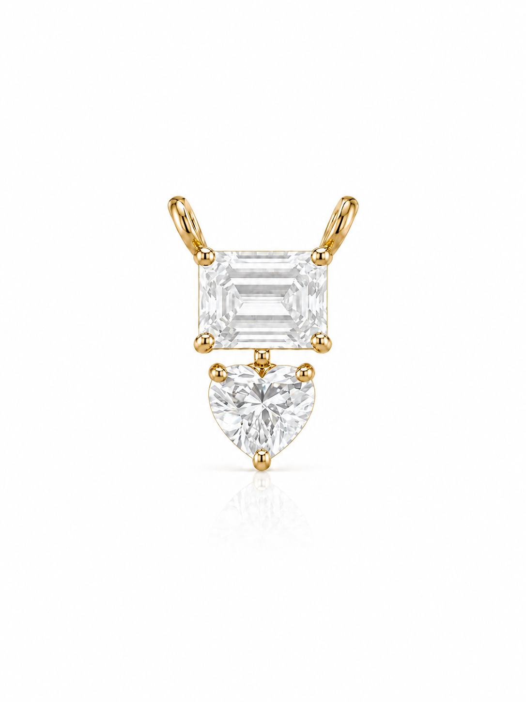 14k gold solitaire pendant adorned with emrald and heart lab grown diamonds