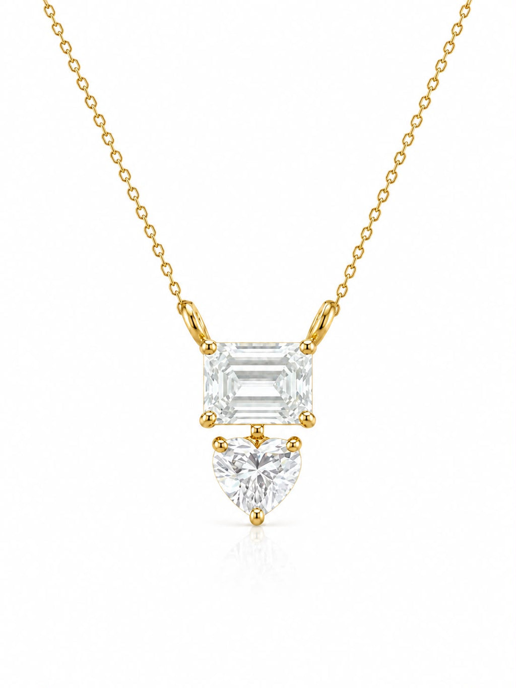solitaire pendant crafted in 14k gold with emrald and heart lab grown diamonds