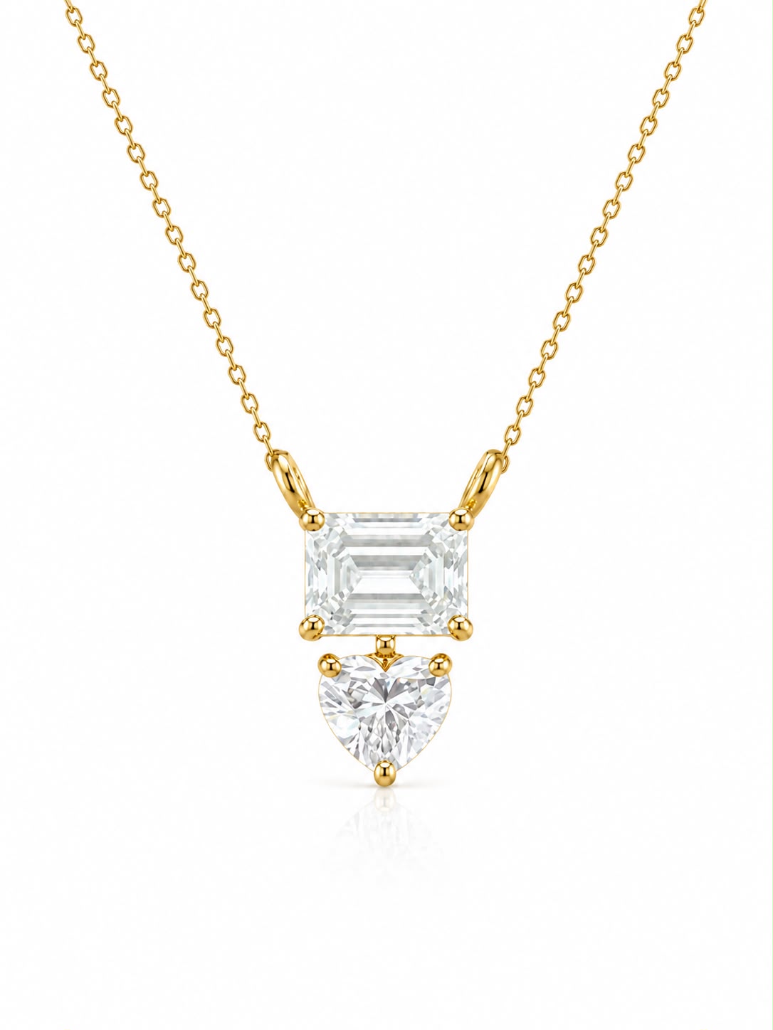 solitaire pendant crafted in 14k gold with emrald and heart lab grown diamonds