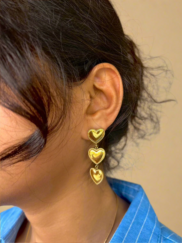 Gold chunky hearts earrings