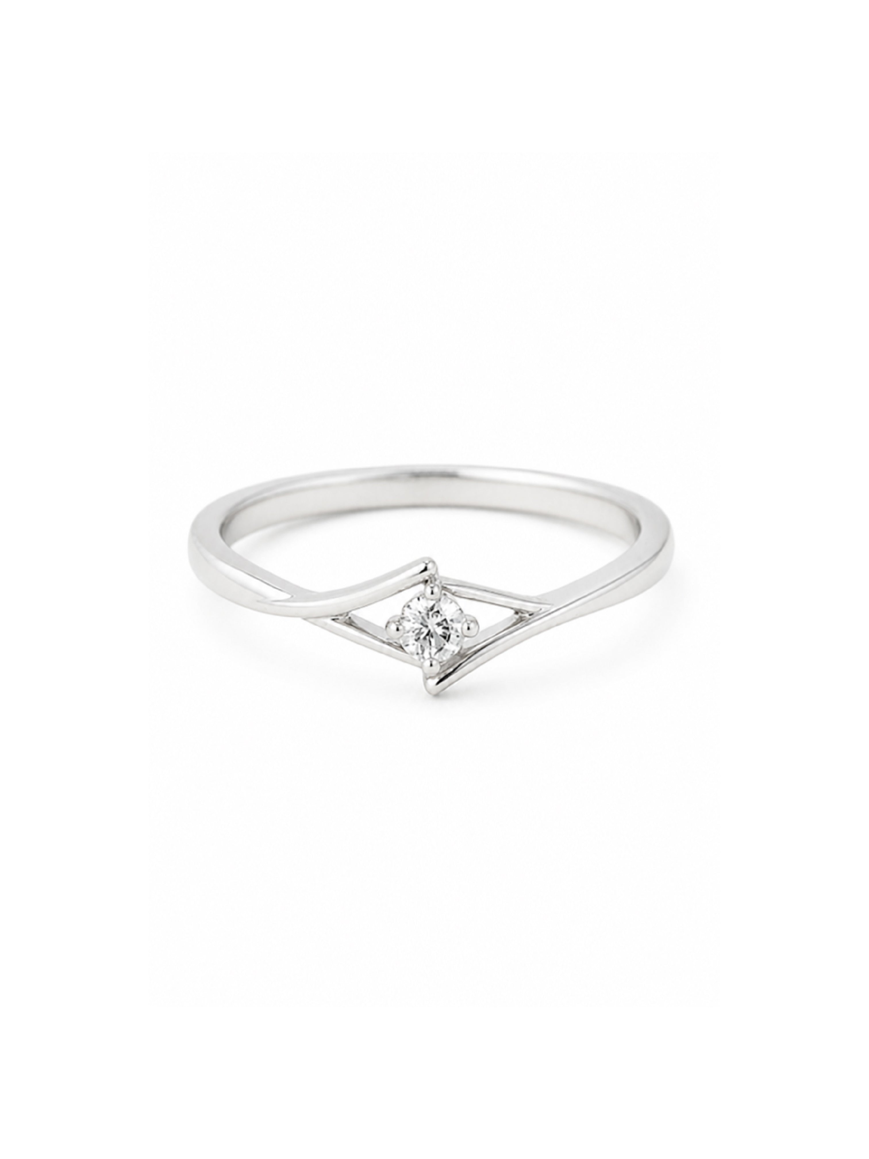 Silver ring with a diamond on a white background