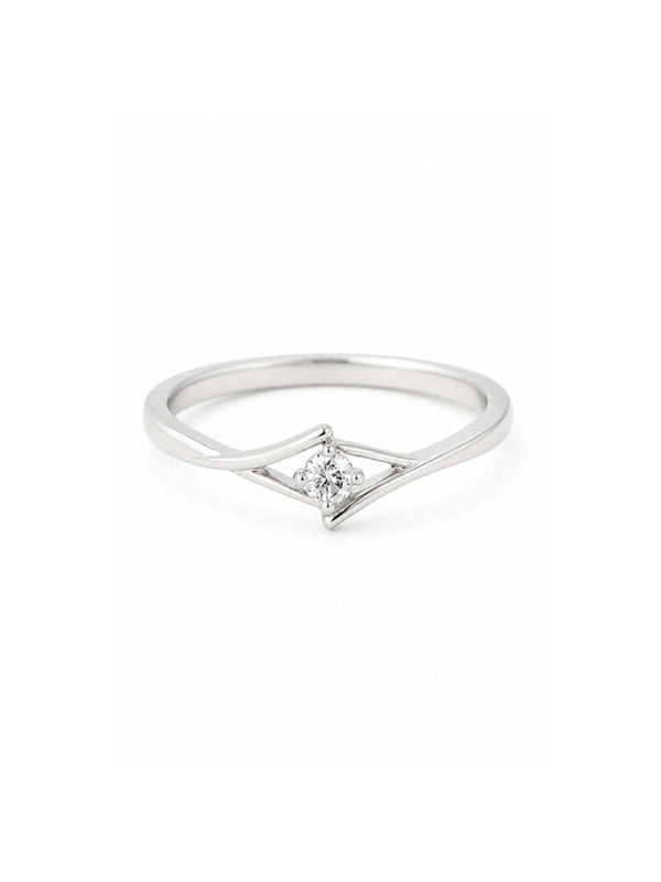 Silver ring with a diamond on a white background