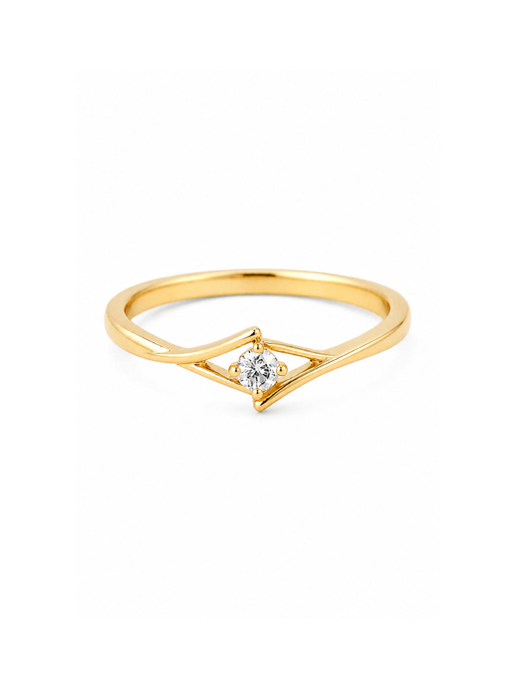 Gold ring with a diamond on a white background