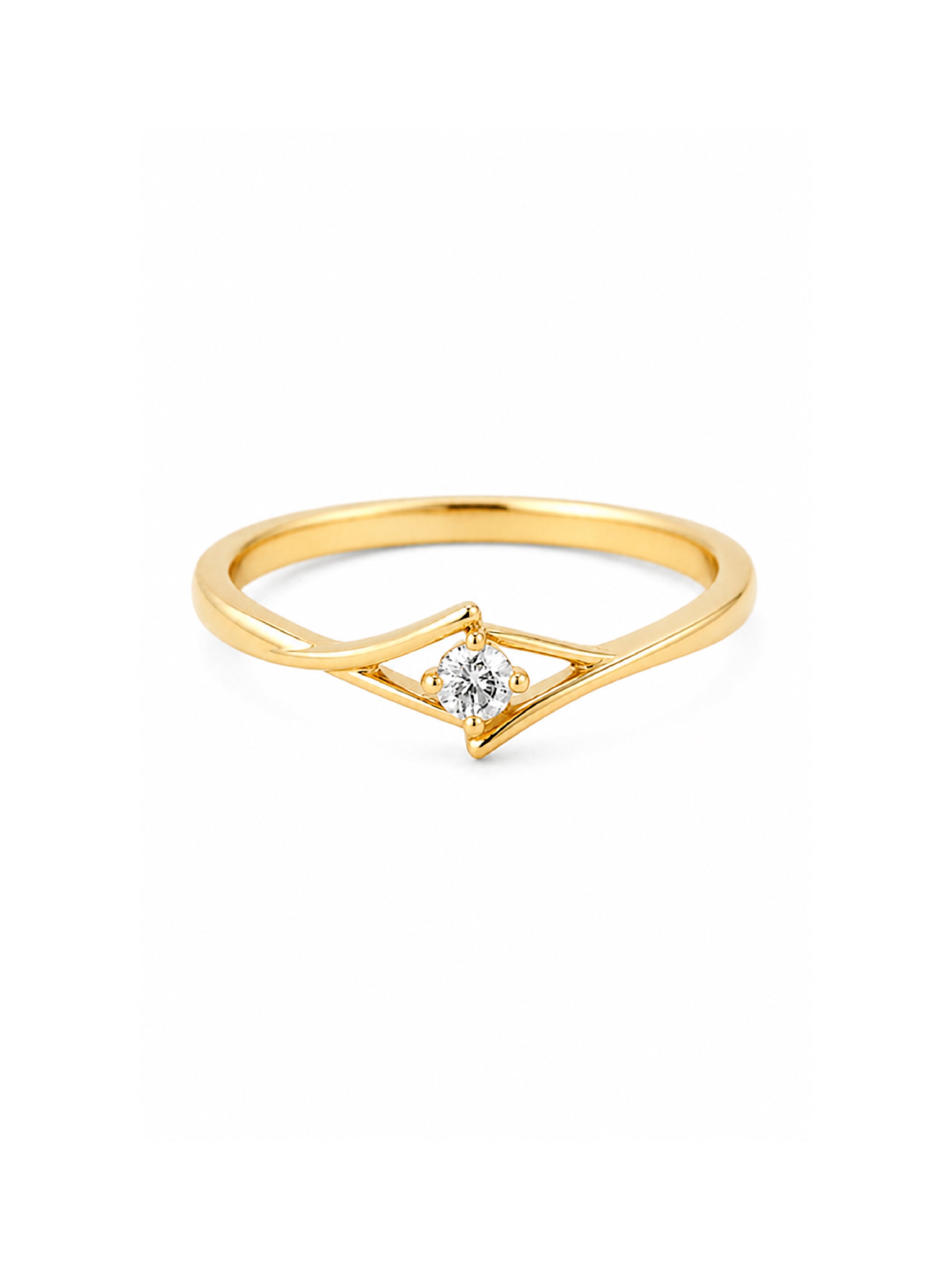 Gold ring with a diamond on a white background