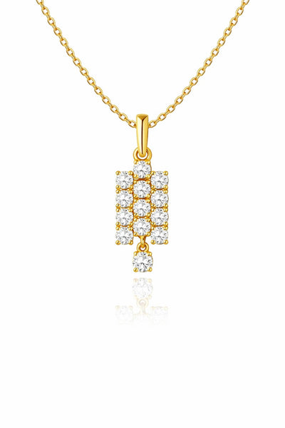 Gold necklace with a diamond pendant on a white background