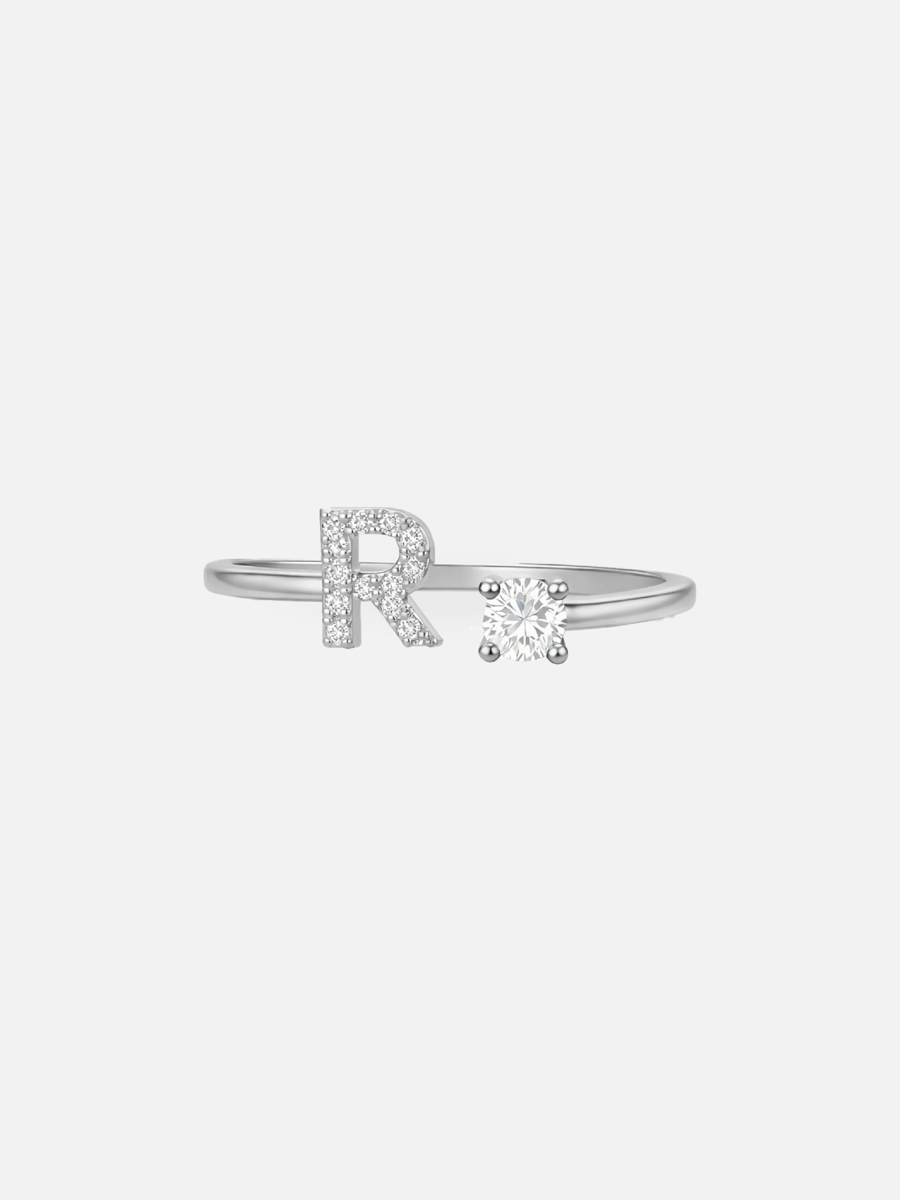 925 Silver R initial Lab Grown Ring