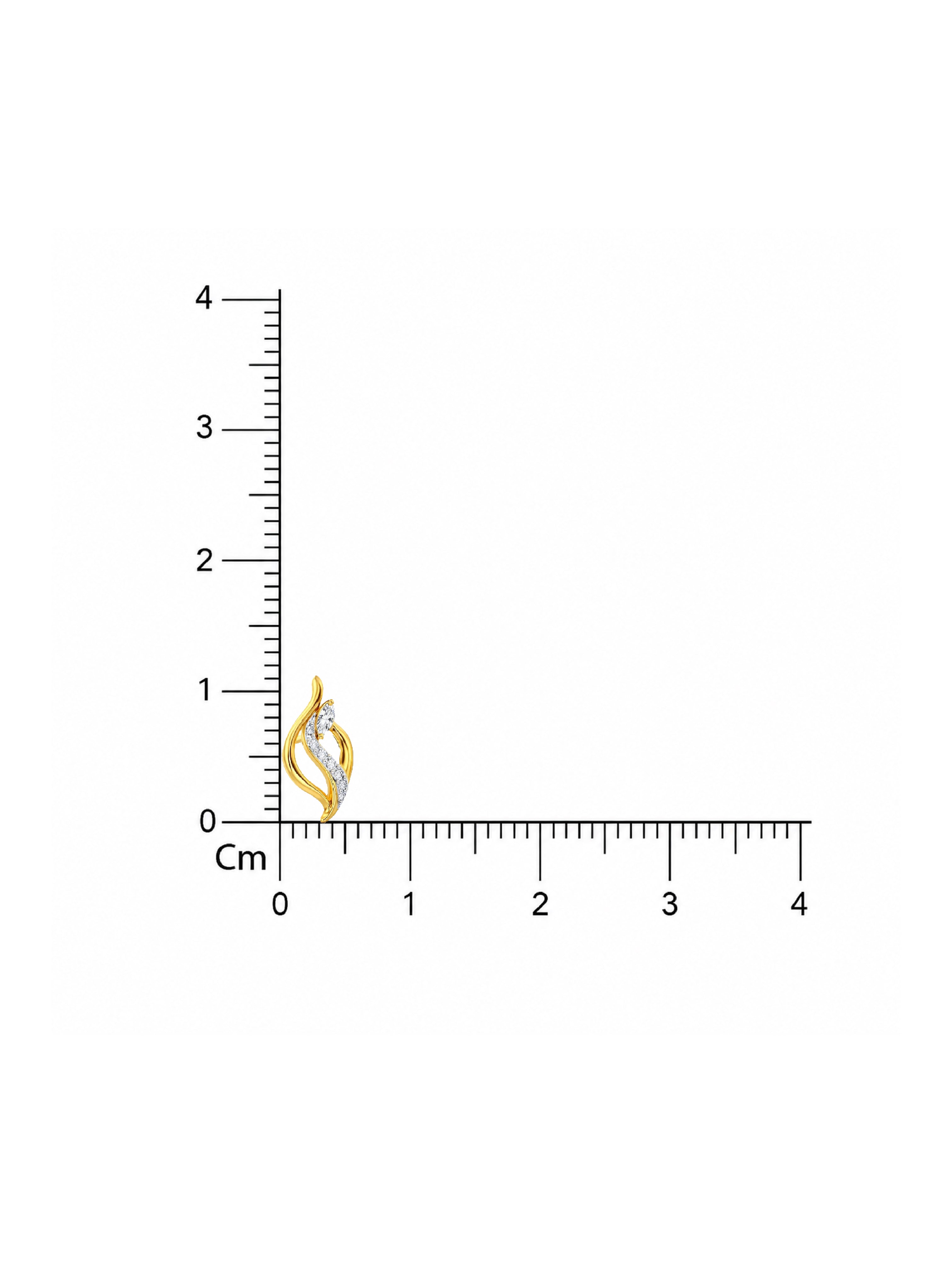 Gold and silver ring with a ruler for scale on a white background