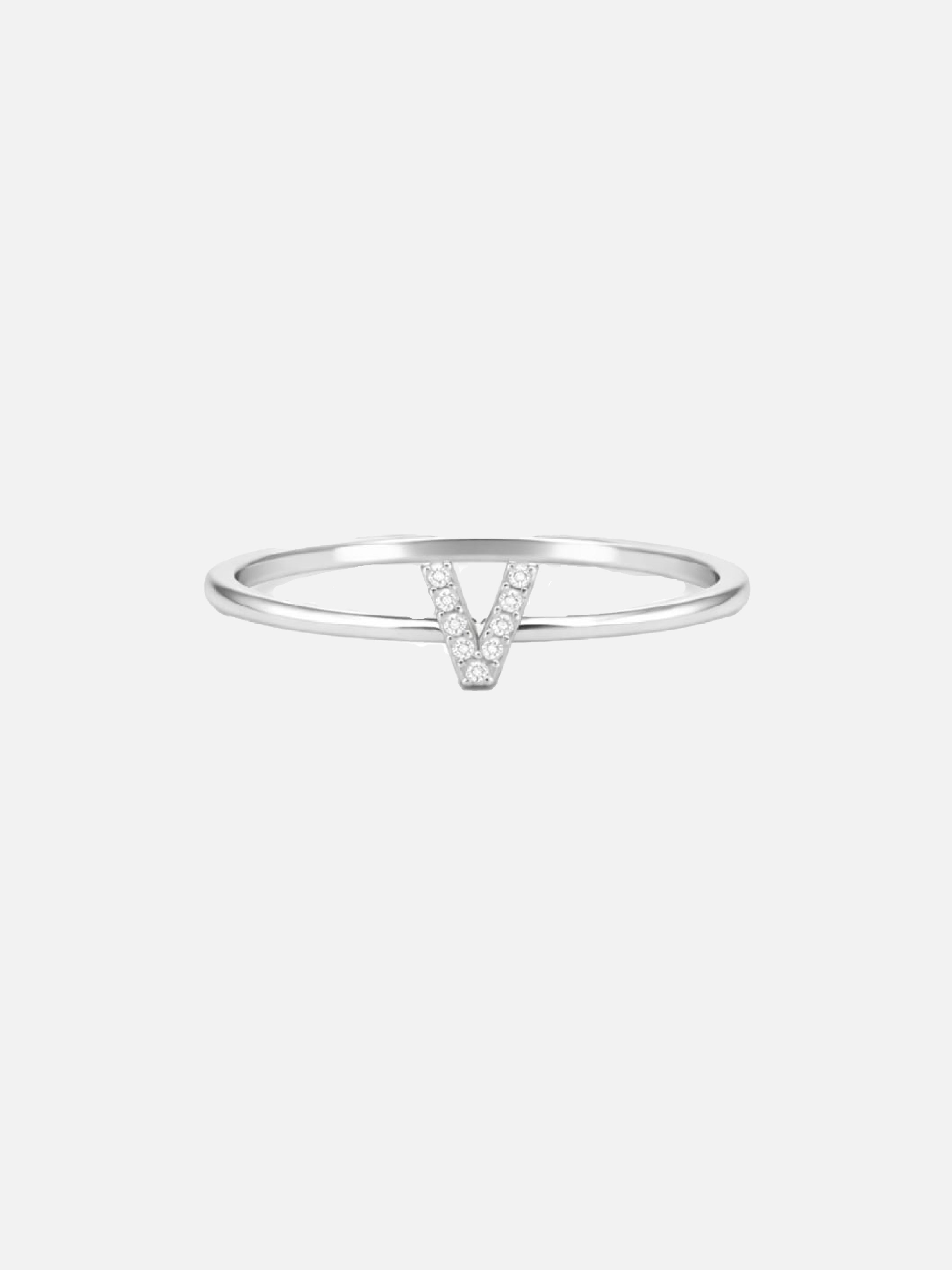 925 Silver V Initial Ring