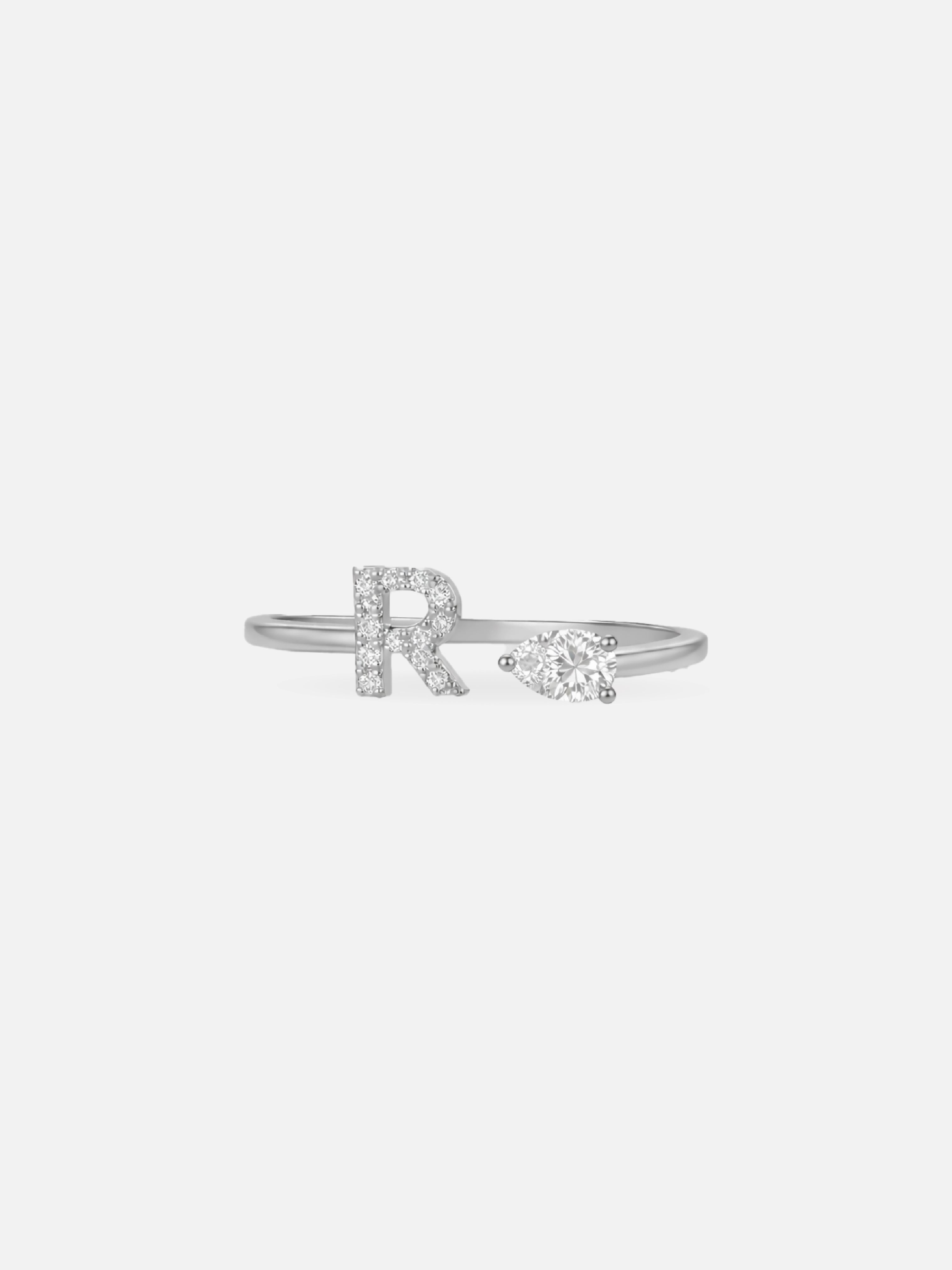 925 Silver R initial Lab Grown Ring