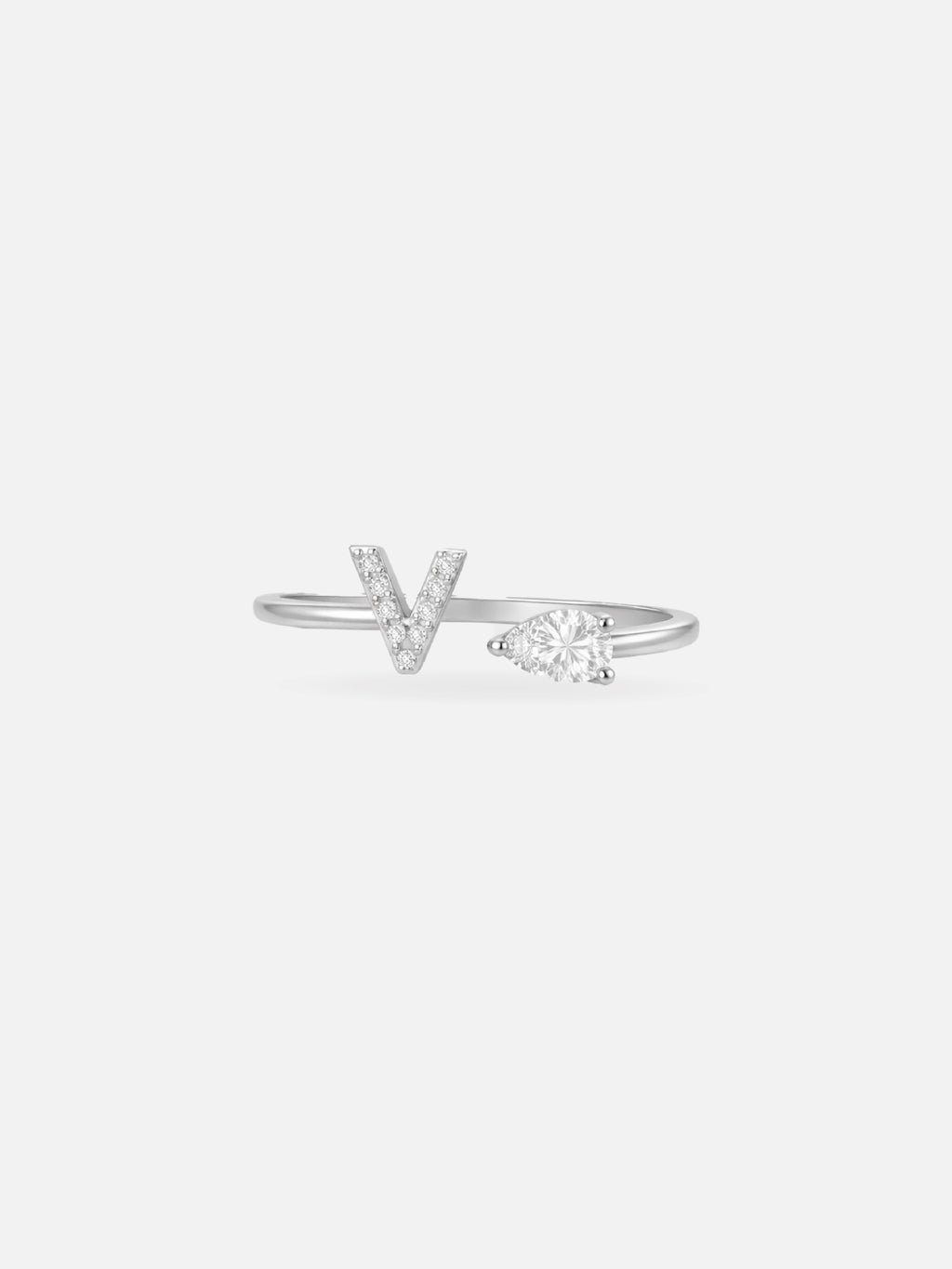 925 Silver V initial Lab Grown Ring